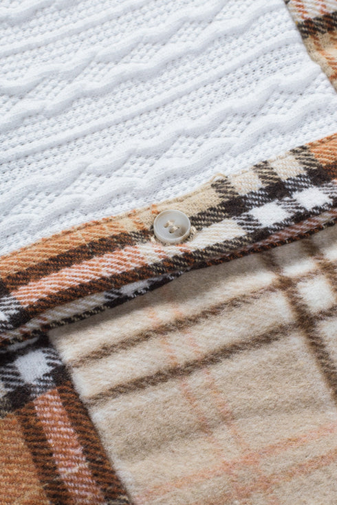 Plaid Color Block Patchwork Shirt Jacket With Pocket